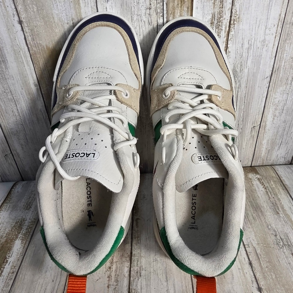 Lacoste Womens L002 Leather and Mesh Platform Sneakers White Green Orange Size 7 - Picture 6 of 8